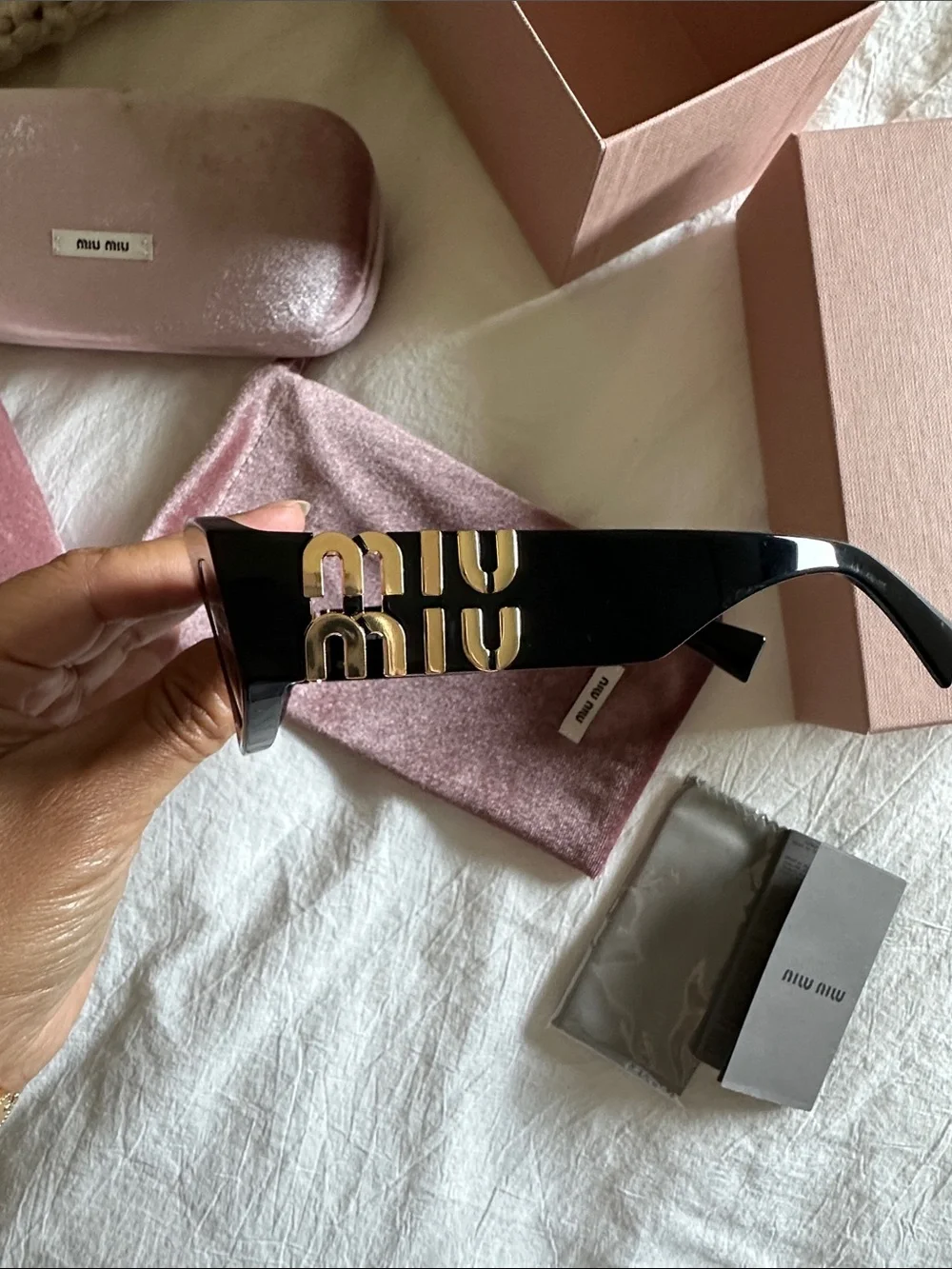 Miu Miu Black Acetate Sunglasses with Gold Logo Accent
